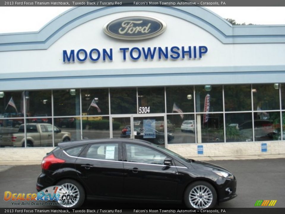 2013 Ford Focus Titanium Hatchback Tuxedo Black / Tuscany Red Photo #1