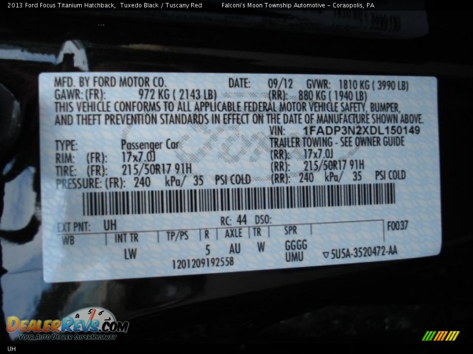 Ford Color Code UH Tuxedo Black