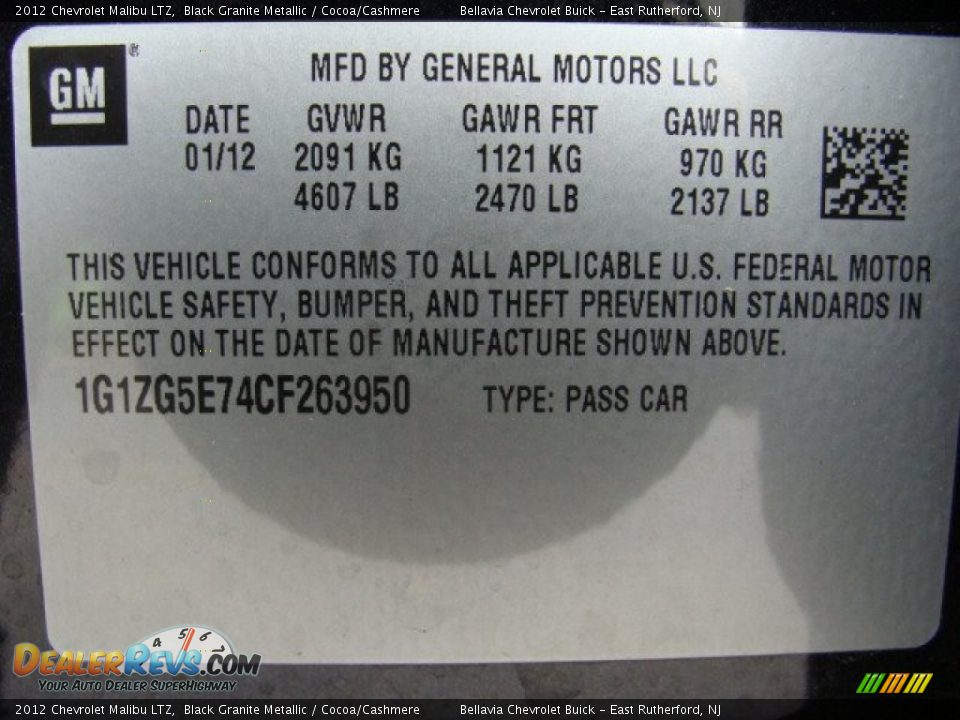 2012 Chevrolet Malibu LTZ Black Granite Metallic / Cocoa/Cashmere Photo #15