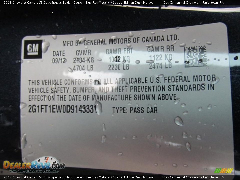 2013 Chevrolet Camaro SS Dusk Special Edition Coupe Blue Ray Metallic / Special Edition Dusk Mojave Photo #19