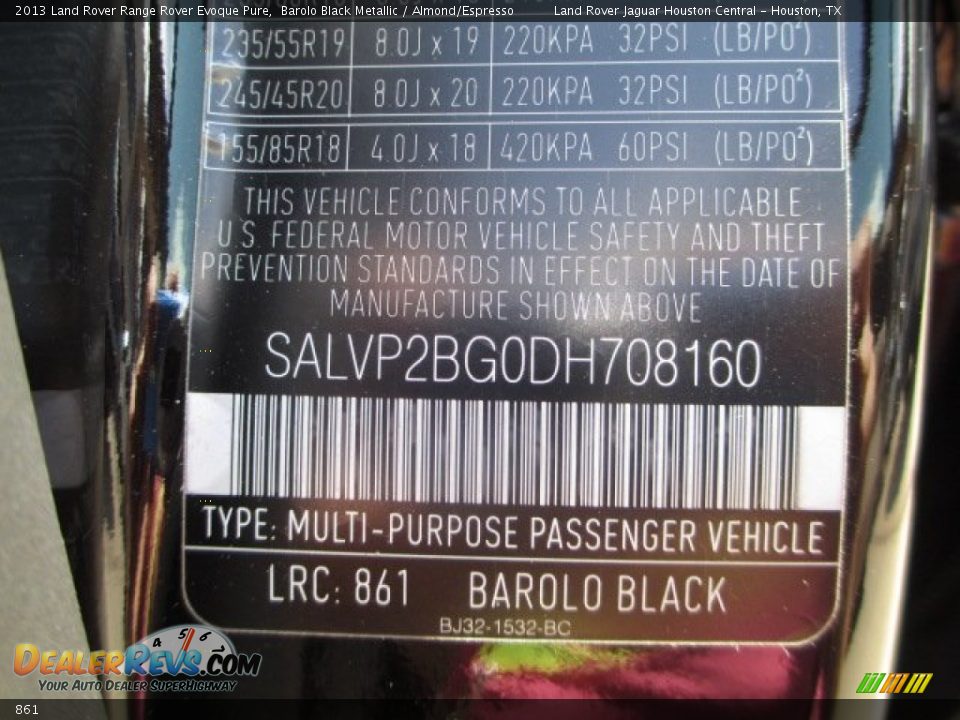 Land Rover Color Code 861 Barolo Black Metallic