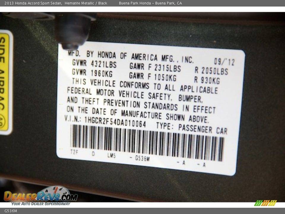 Honda Color Code G536M Hematite Metallic