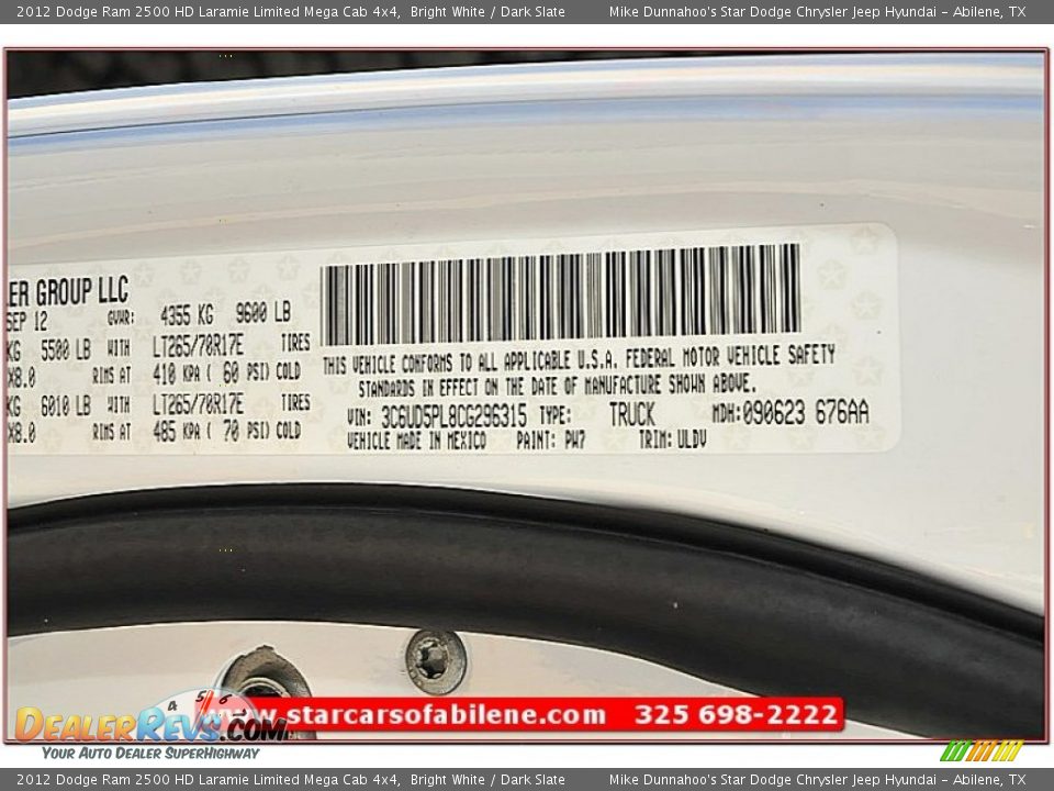 2012 Dodge Ram 2500 HD Laramie Limited Mega Cab 4x4 Bright White / Dark Slate Photo #10