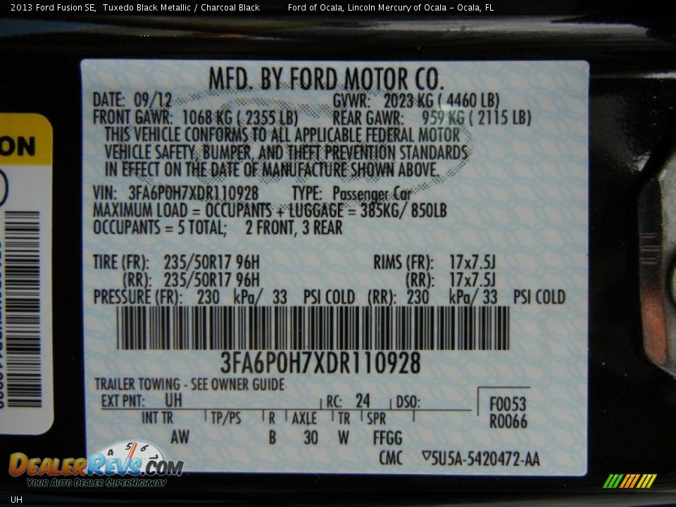 Ford Color Code UH Tuxedo Black Metallic