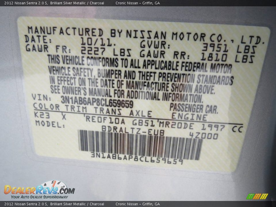 2012 Nissan Sentra 2.0 S Brilliant Silver Metallic / Charcoal Photo #23