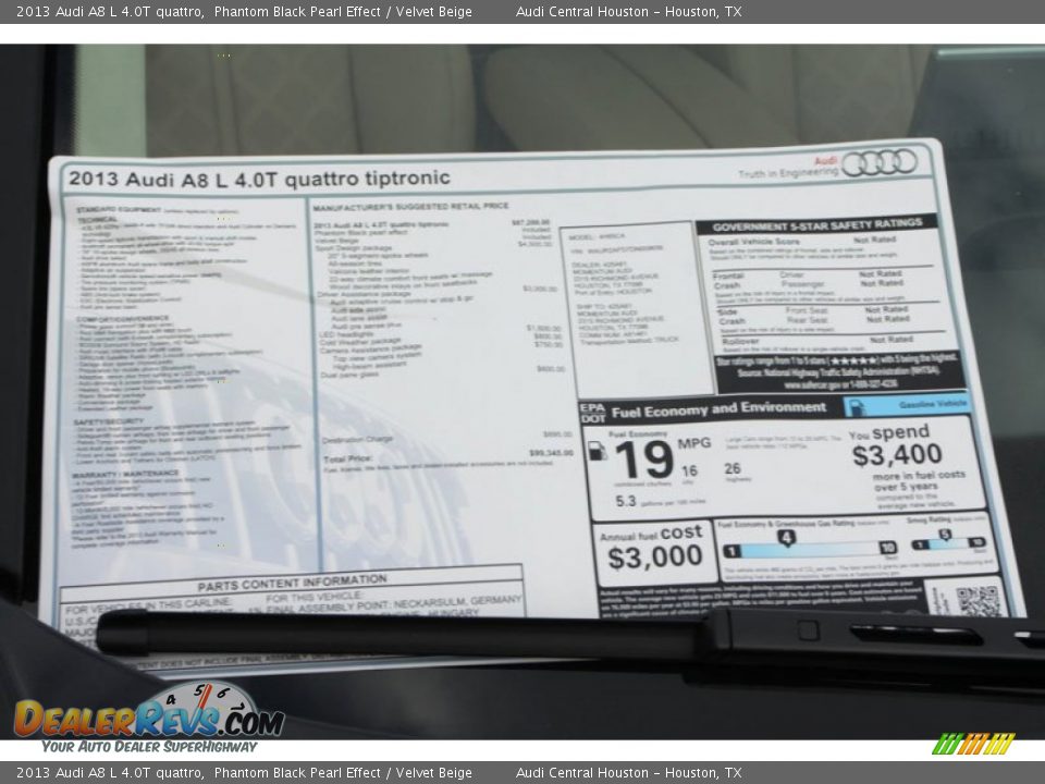 2013 Audi A8 L 4.0T quattro Window Sticker Photo #31