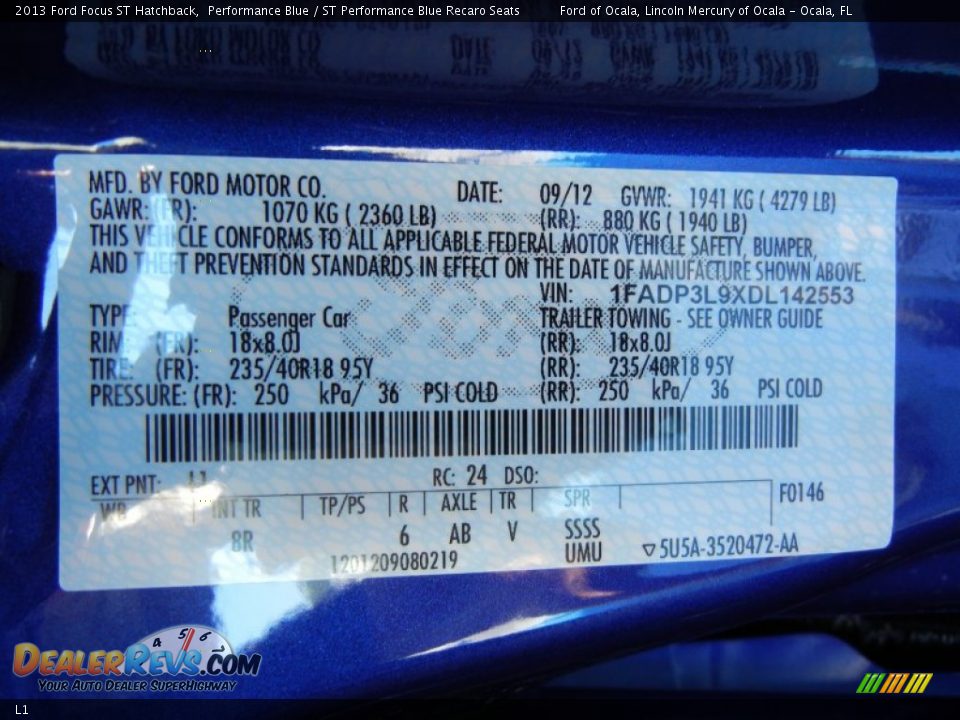 Ford Color Code L1 Performance Blue