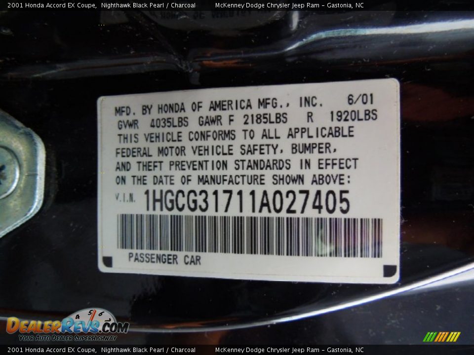 2001 Honda Accord EX Coupe Nighthawk Black Pearl / Charcoal Photo #7