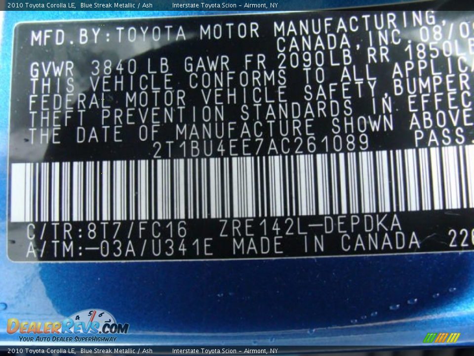 2010 Toyota Corolla LE Blue Streak Metallic / Ash Photo #25