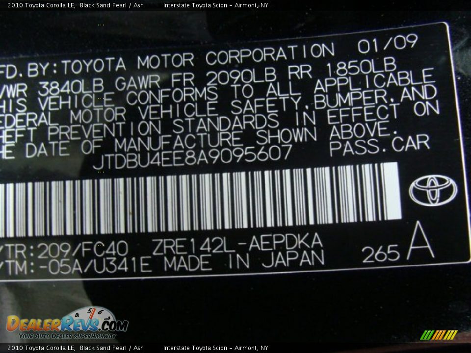 2010 Toyota Corolla LE Black Sand Pearl / Ash Photo #25