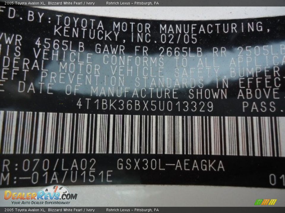 2005 Toyota Avalon XL Blizzard White Pearl / Ivory Photo #20