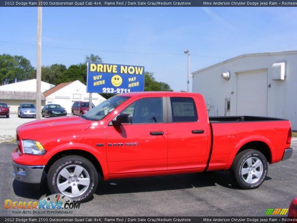 2012 Dodge Ram 1500 Outdoorsman Quad Cab 4x4 Flame Red / Dark Slate Gray/Medium Graystone Photo #1