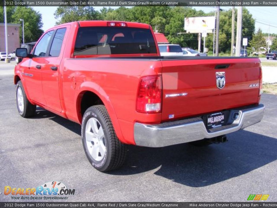 2012 Dodge Ram 1500 Outdoorsman Quad Cab 4x4 Flame Red / Dark Slate Gray/Medium Graystone Photo #2