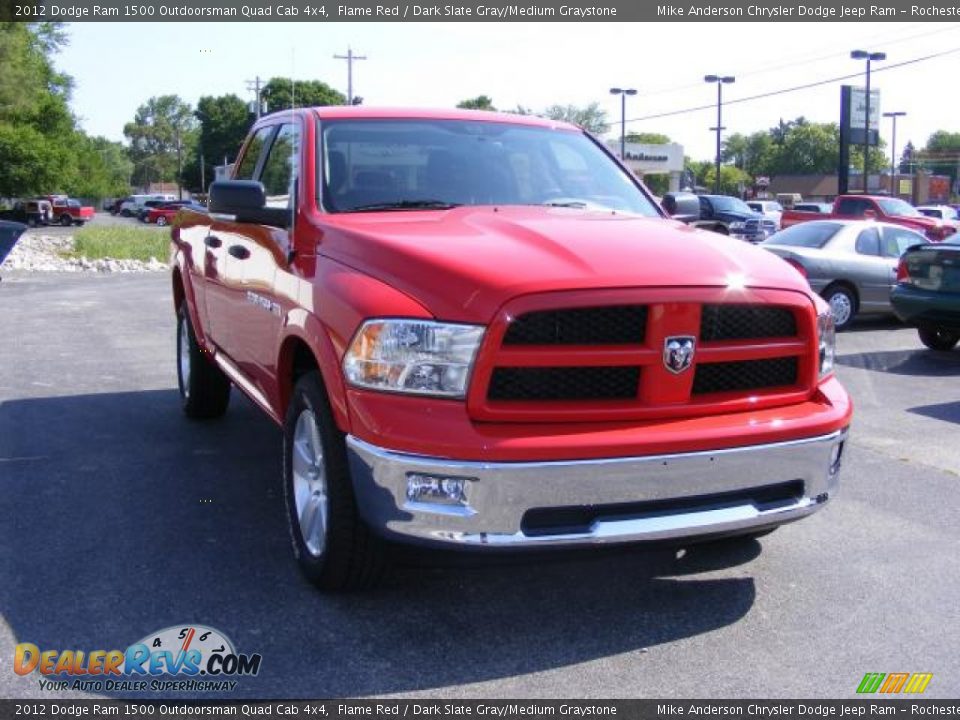 2012 Dodge Ram 1500 Outdoorsman Quad Cab 4x4 Flame Red / Dark Slate Gray/Medium Graystone Photo #13