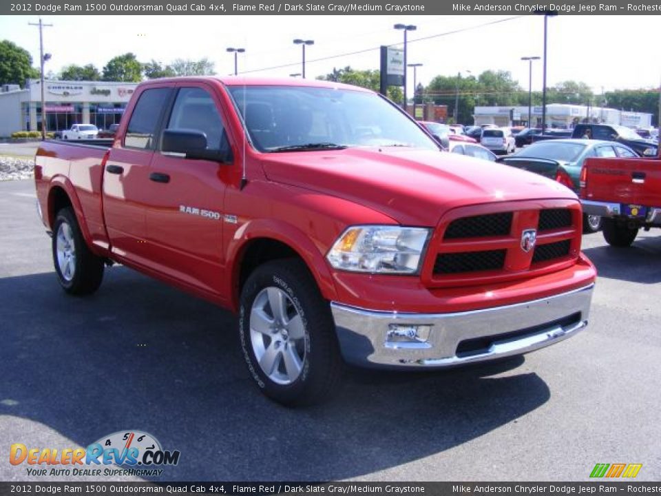 2012 Dodge Ram 1500 Outdoorsman Quad Cab 4x4 Flame Red / Dark Slate Gray/Medium Graystone Photo #14