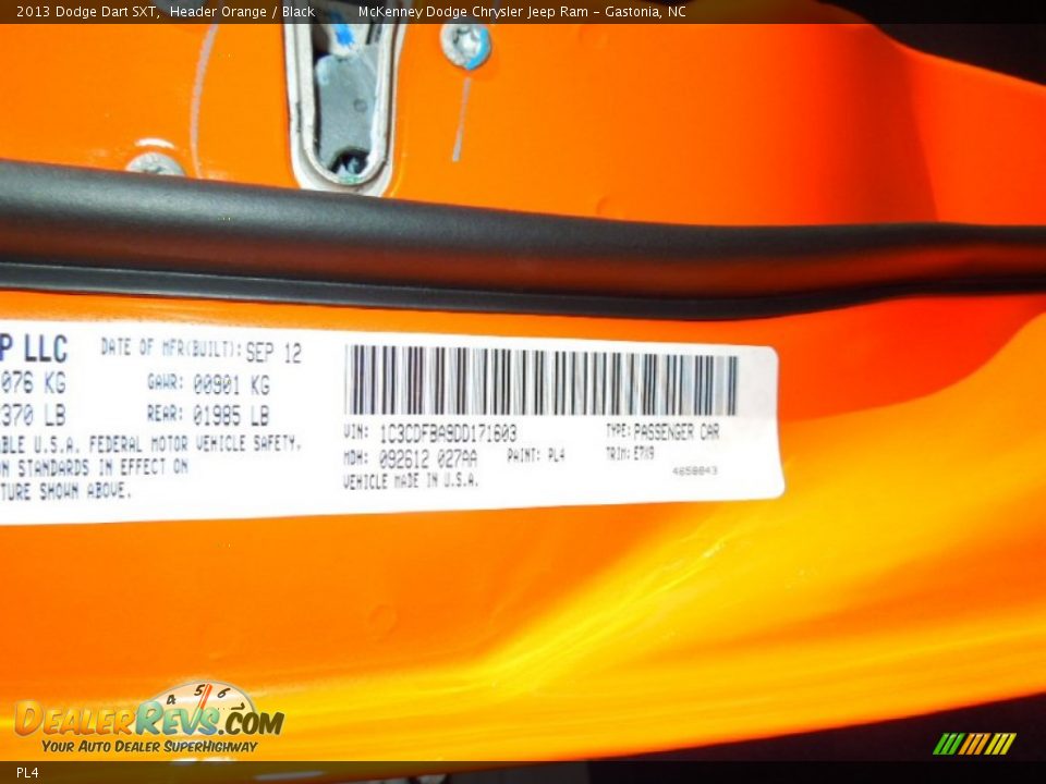 Dodge Color Code PL4 Header Orange