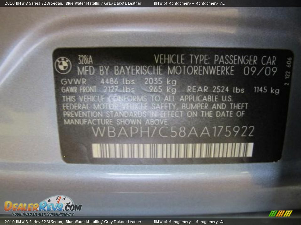 2010 BMW 3 Series 328i Sedan Blue Water Metallic / Gray Dakota Leather Photo #19