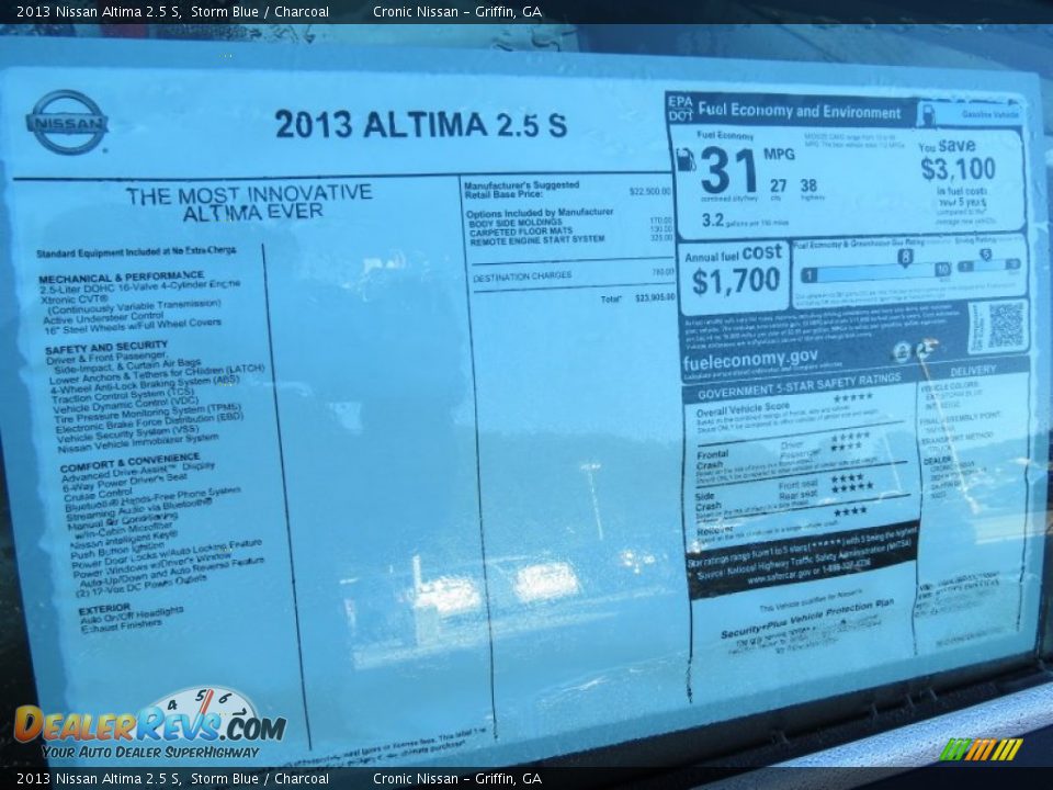 2013 Nissan Altima 2.5 S Window Sticker Photo #11