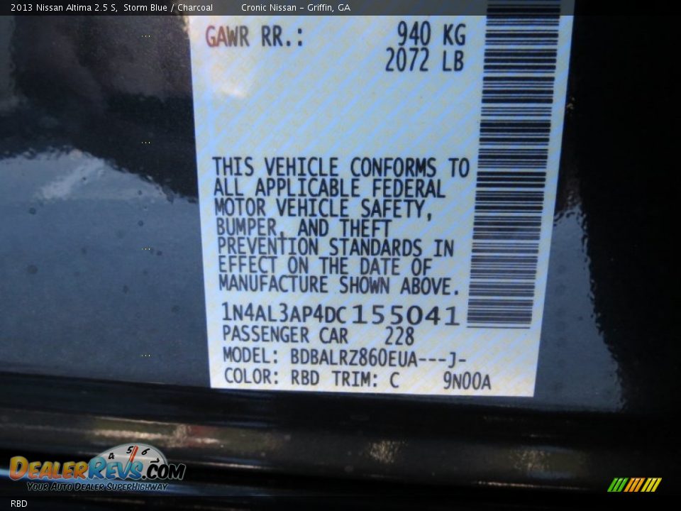 Nissan Color Code RBD Storm Blue