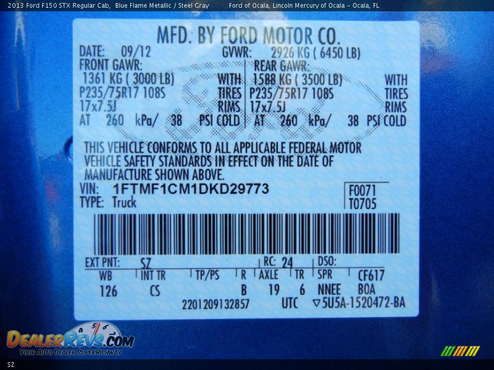 Ford Color Code SZ Blue Flame Metallic