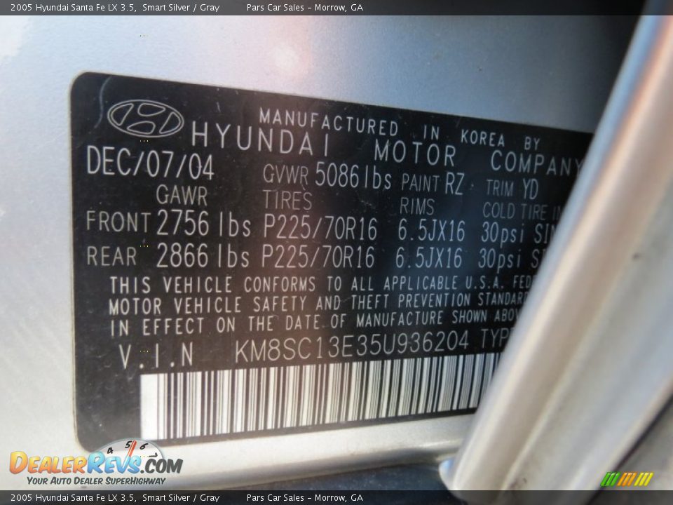 2005 Hyundai Santa Fe LX 3.5 Smart Silver / Gray Photo #16