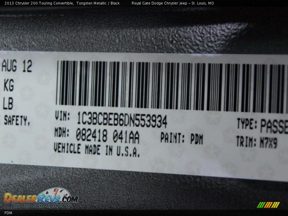 Chrysler Color Code PDM Tungsten Metallic