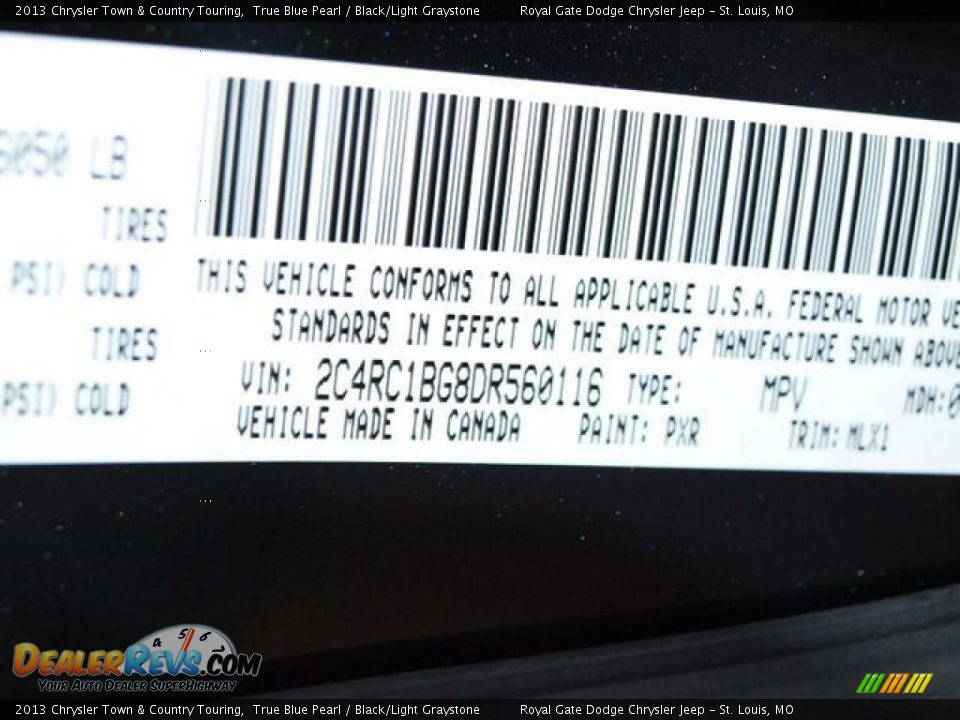 2013 Chrysler Town & Country Touring True Blue Pearl / Black/Light Graystone Photo #7