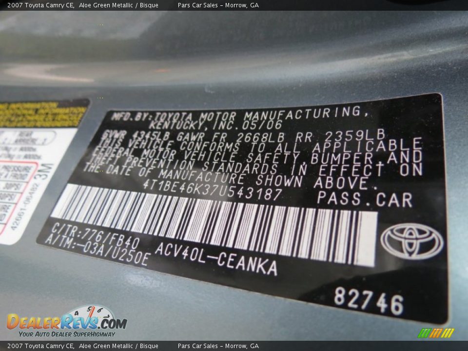 2007 Toyota Camry CE Aloe Green Metallic / Bisque Photo #14