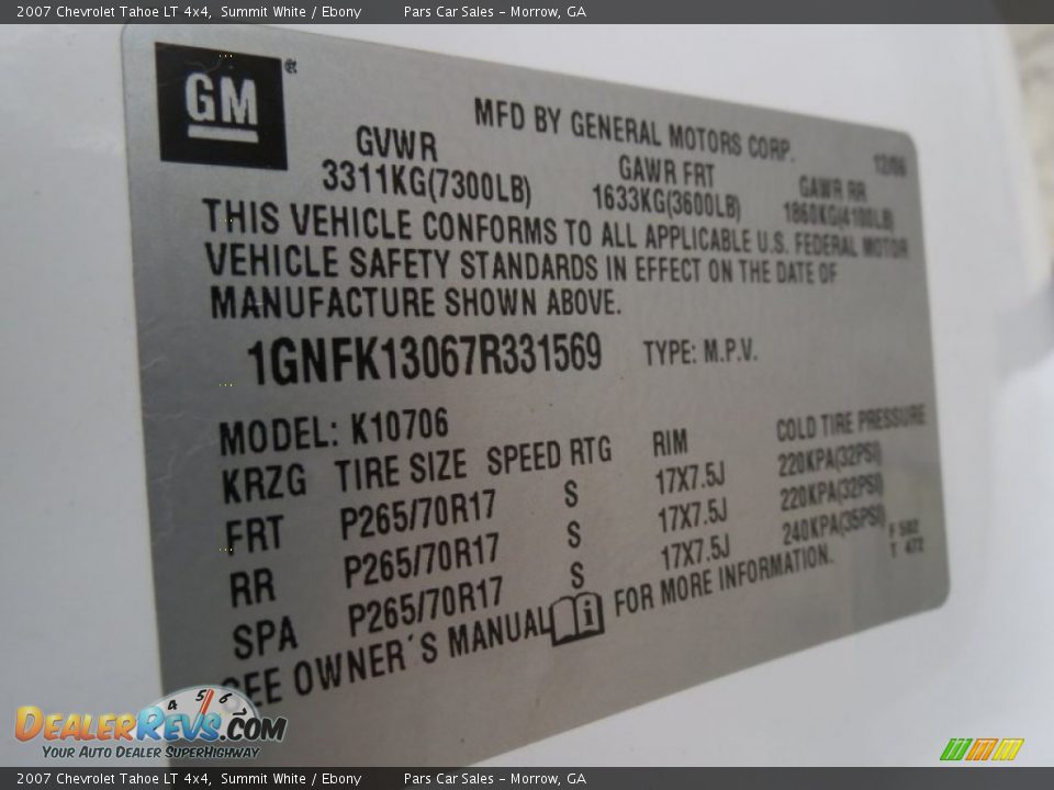 2007 Chevrolet Tahoe LT 4x4 Summit White / Ebony Photo #15