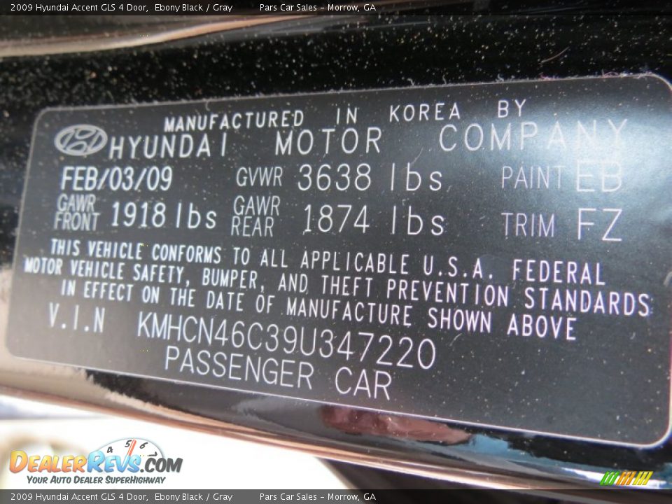 2009 Hyundai Accent GLS 4 Door Ebony Black / Gray Photo #14