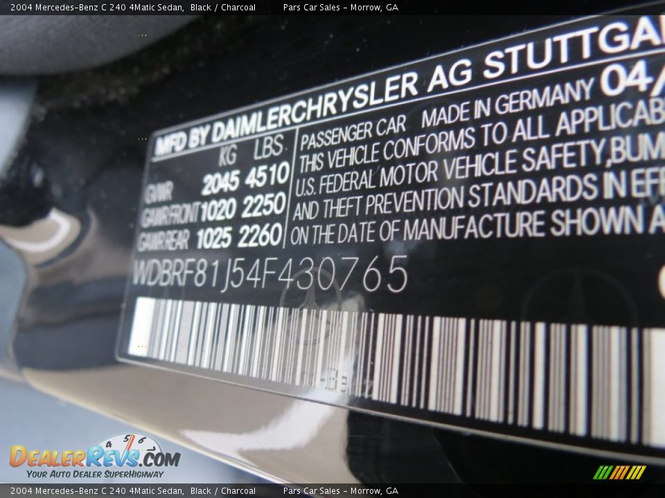 2004 Mercedes-Benz C 240 4Matic Sedan Black / Charcoal Photo #13