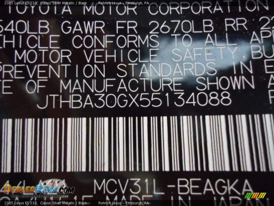 2005 Lexus ES 330 Classic Silver Metallic / Black Photo #20