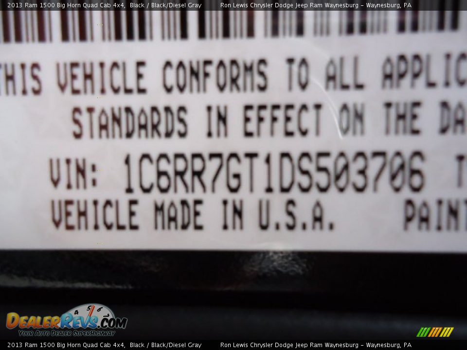 2013 Ram 1500 Big Horn Quad Cab 4x4 Black / Black/Diesel Gray Photo #17