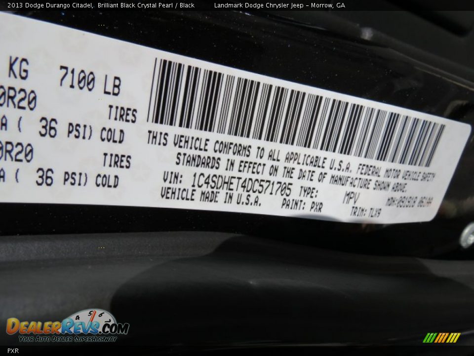Dodge Color Code PXR Brilliant Black Crystal Pearl
