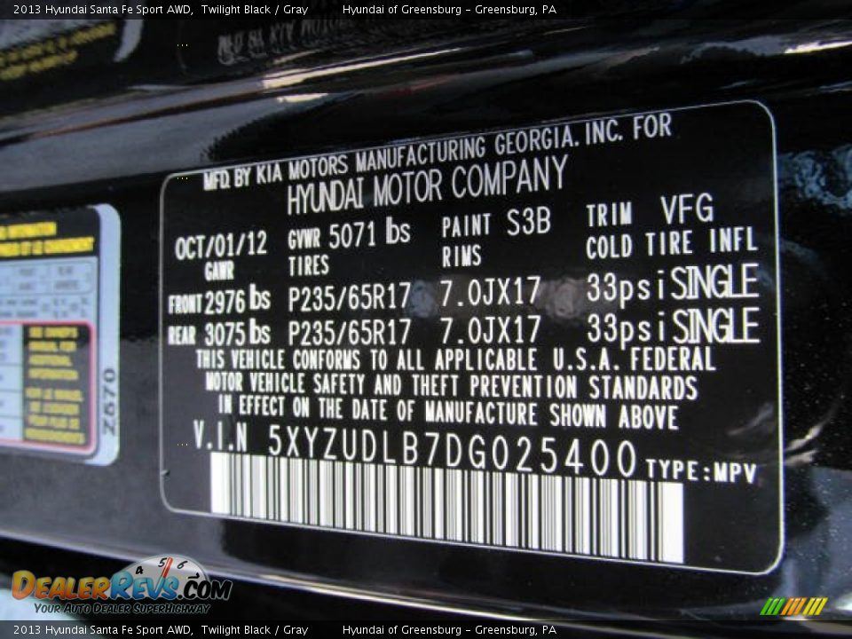 2013 Hyundai Santa Fe Sport AWD Twilight Black / Gray Photo #10