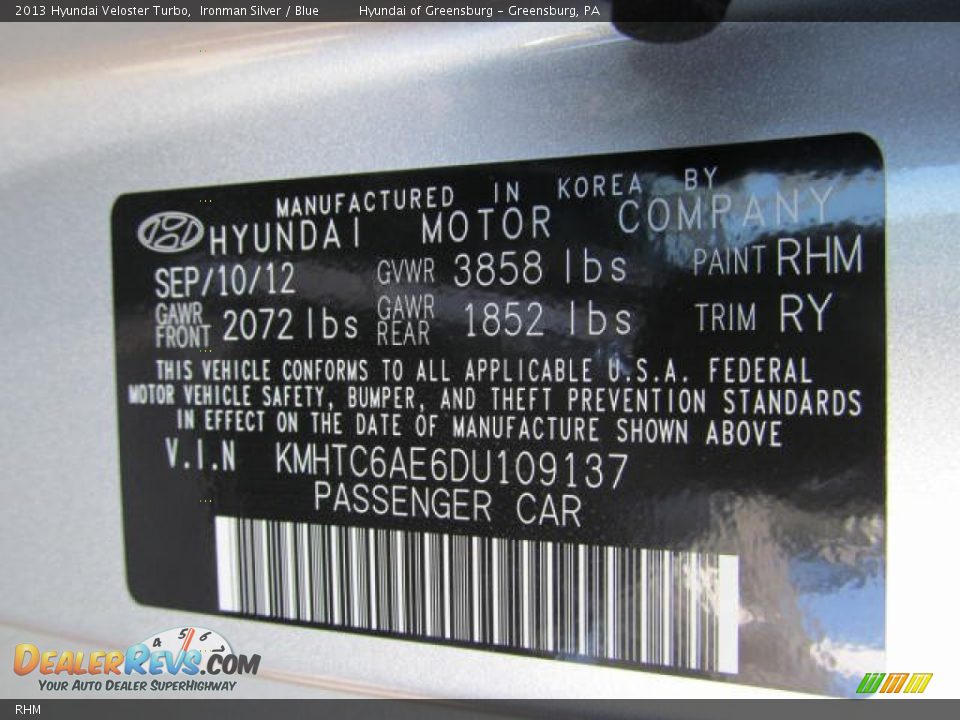 Hyundai Color Code RHM Ironman Silver