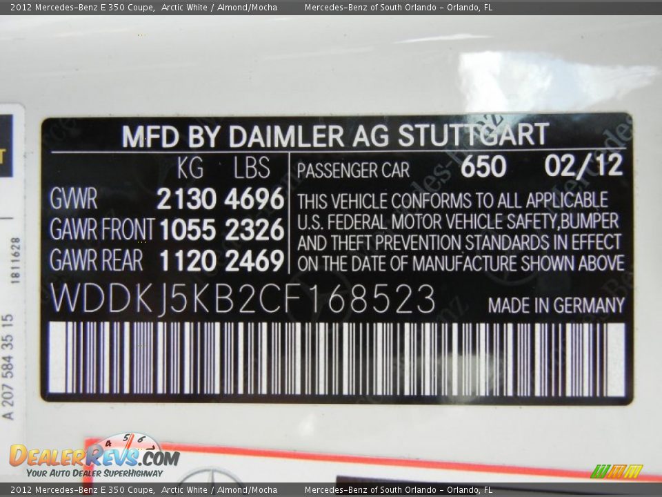 2012 Mercedes-Benz E 350 Coupe Arctic White / Almond/Mocha Photo #27