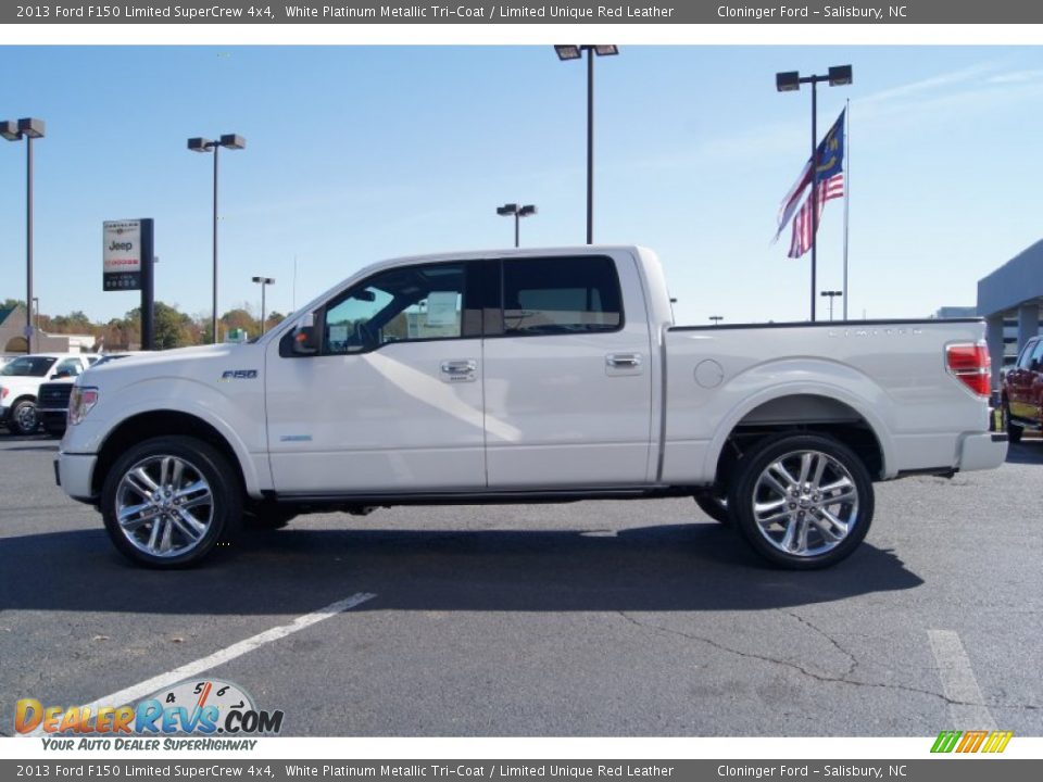2013 Ford F150 Limited SuperCrew 4x4 White Platinum Metallic Tri-Coat / Limited Unique Red Leather Photo #5