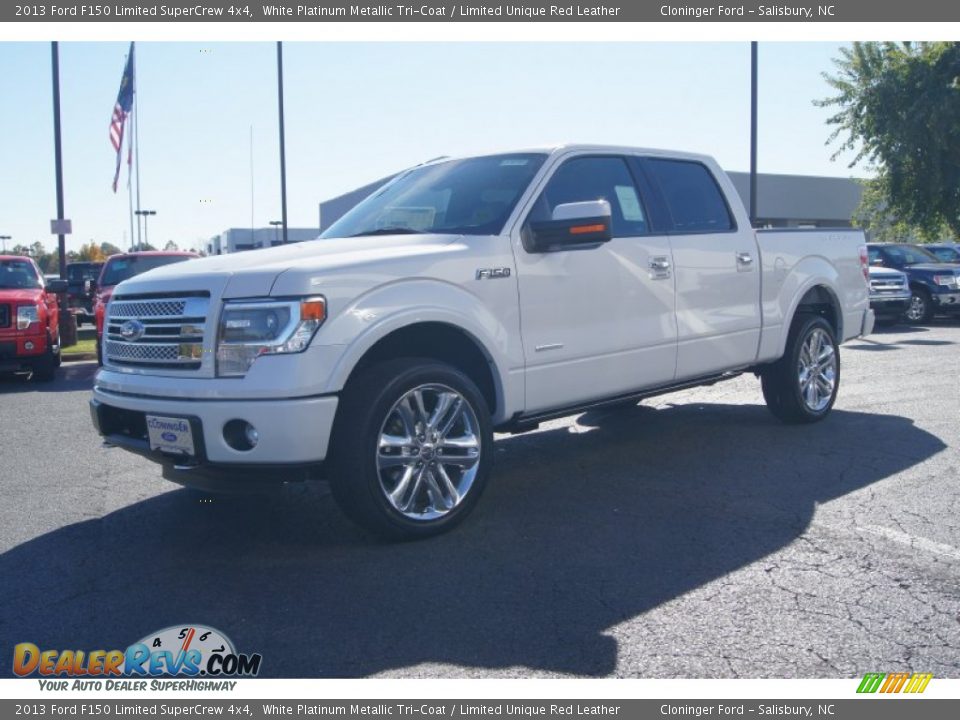 2013 Ford F150 Limited SuperCrew 4x4 White Platinum Metallic Tri-Coat / Limited Unique Red Leather Photo #6