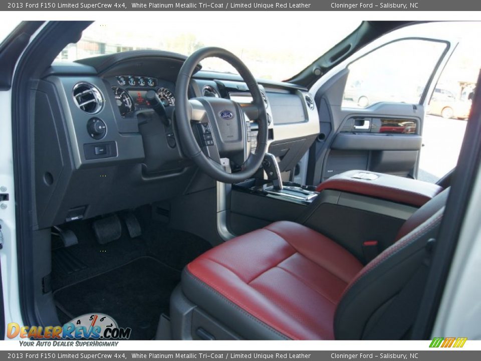 2013 Ford F150 Limited SuperCrew 4x4 White Platinum Metallic Tri-Coat / Limited Unique Red Leather Photo #11