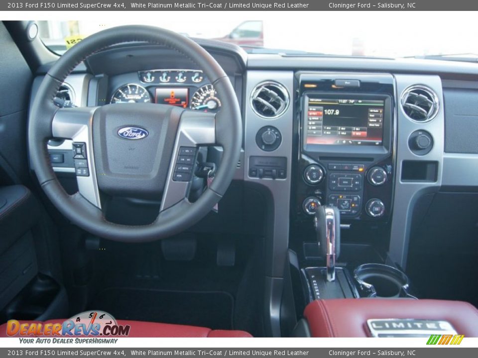 2013 Ford F150 Limited SuperCrew 4x4 White Platinum Metallic Tri-Coat / Limited Unique Red Leather Photo #27