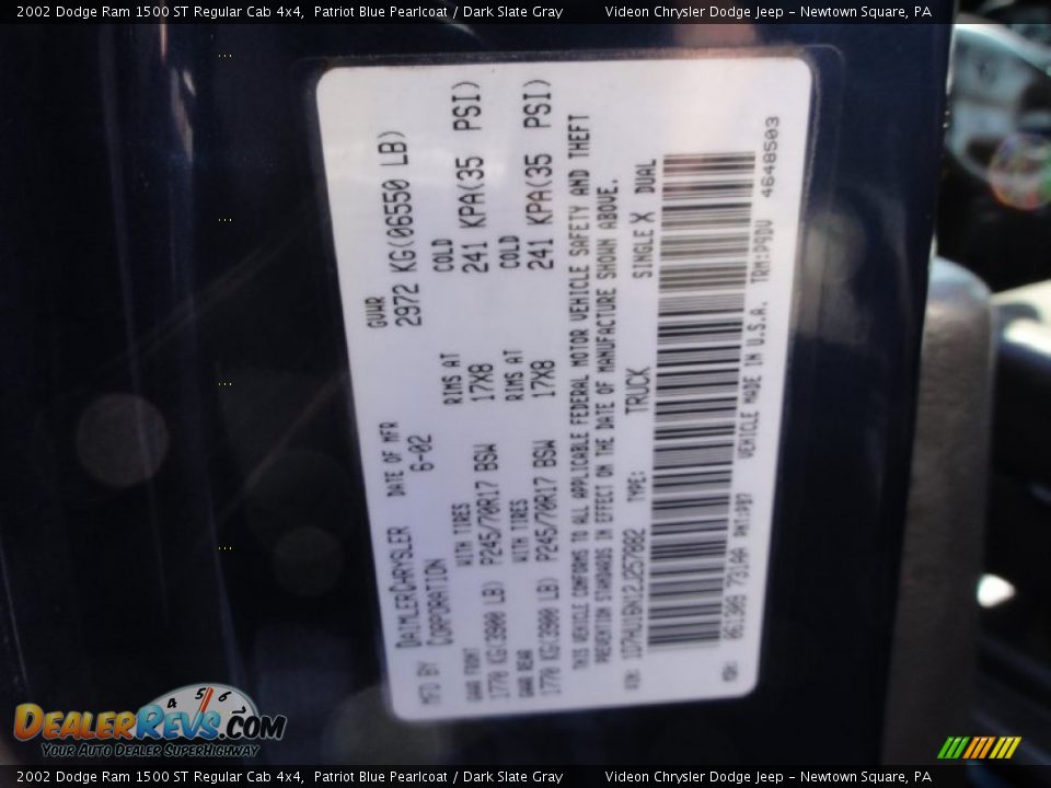 2002 Dodge Ram 1500 ST Regular Cab 4x4 Patriot Blue Pearlcoat / Dark Slate Gray Photo #22
