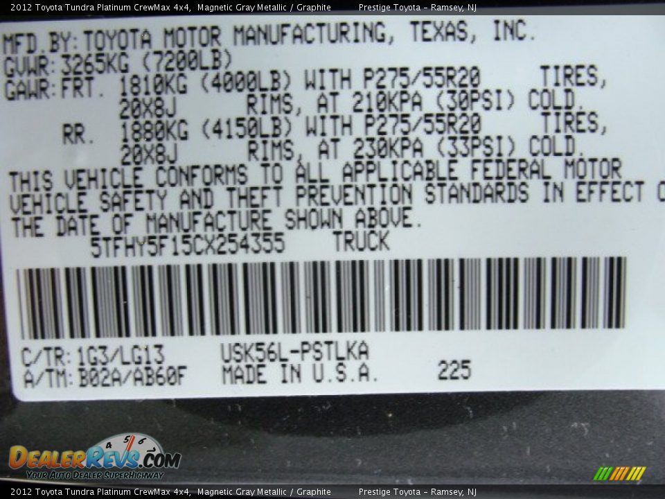 2012 Toyota Tundra Platinum CrewMax 4x4 Magnetic Gray Metallic / Graphite Photo #14