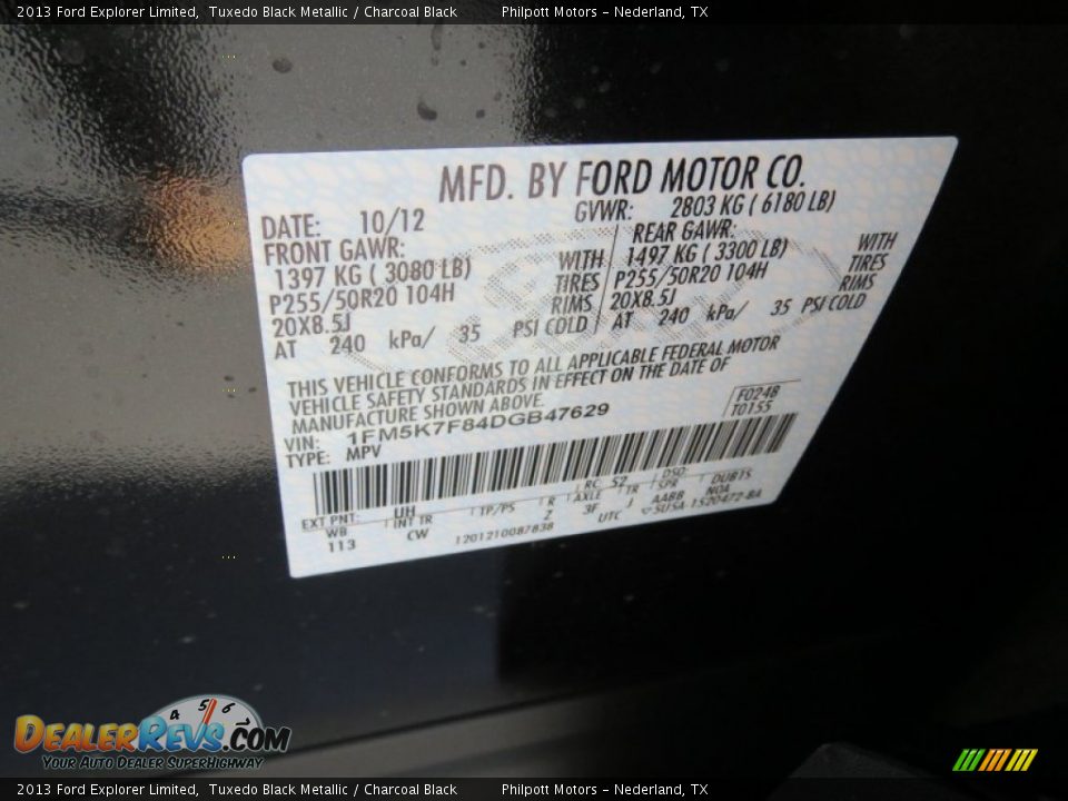 2013 Ford Explorer Limited Tuxedo Black Metallic / Charcoal Black Photo #36