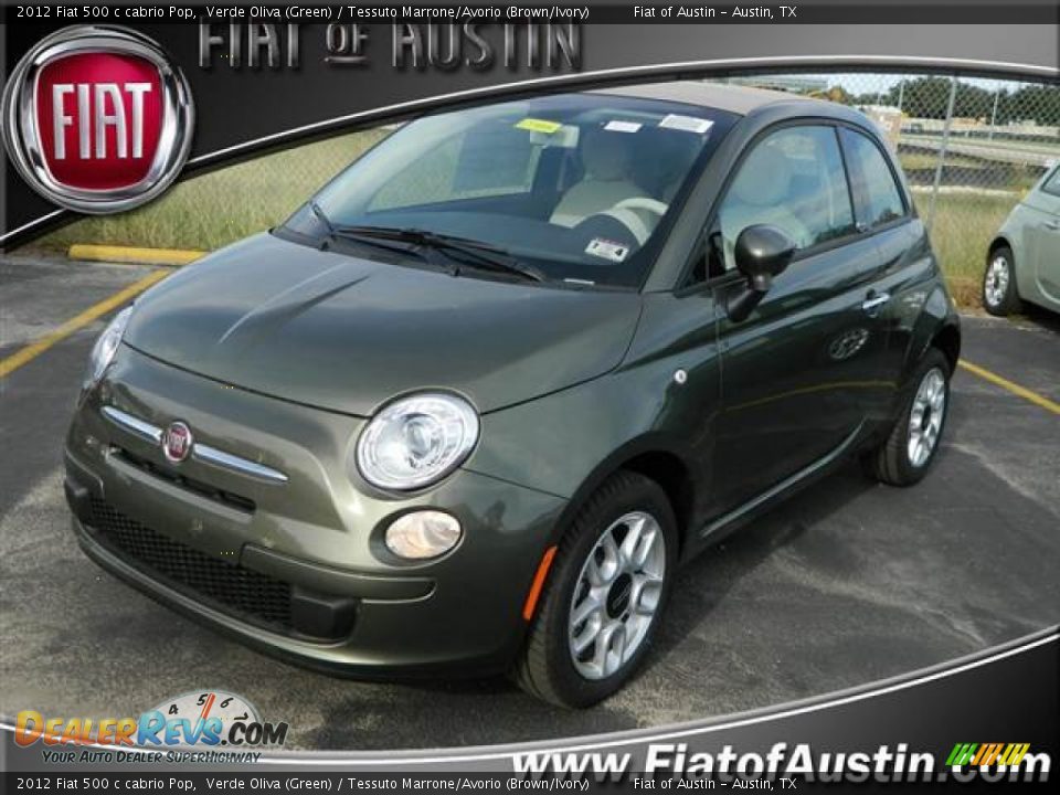 2012 Fiat 500 c cabrio Pop Verde Oliva (Green) / Tessuto Marrone/Avorio (Brown/Ivory) Photo #1