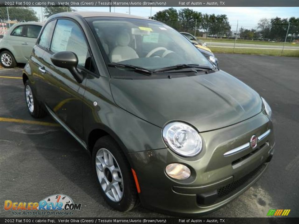 2012 Fiat 500 c cabrio Pop Verde Oliva (Green) / Tessuto Marrone/Avorio (Brown/Ivory) Photo #3