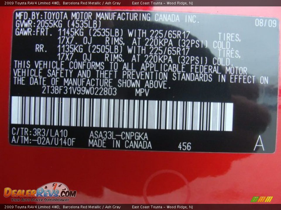 2009 Toyota RAV4 Limited 4WD Barcelona Red Metallic / Ash Gray Photo #15