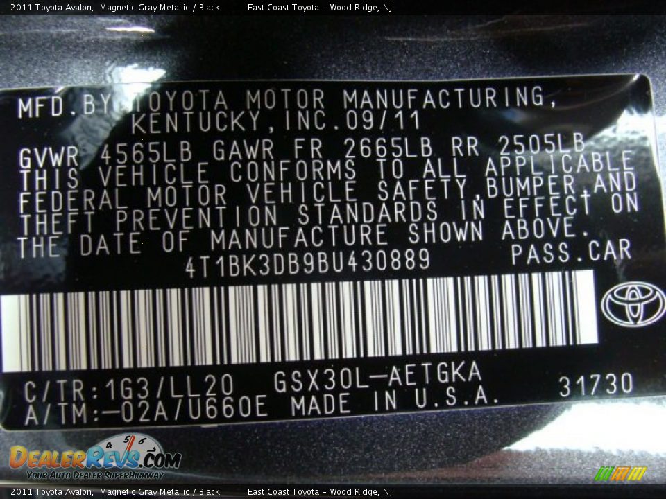 2011 Toyota Avalon Magnetic Gray Metallic / Black Photo #11