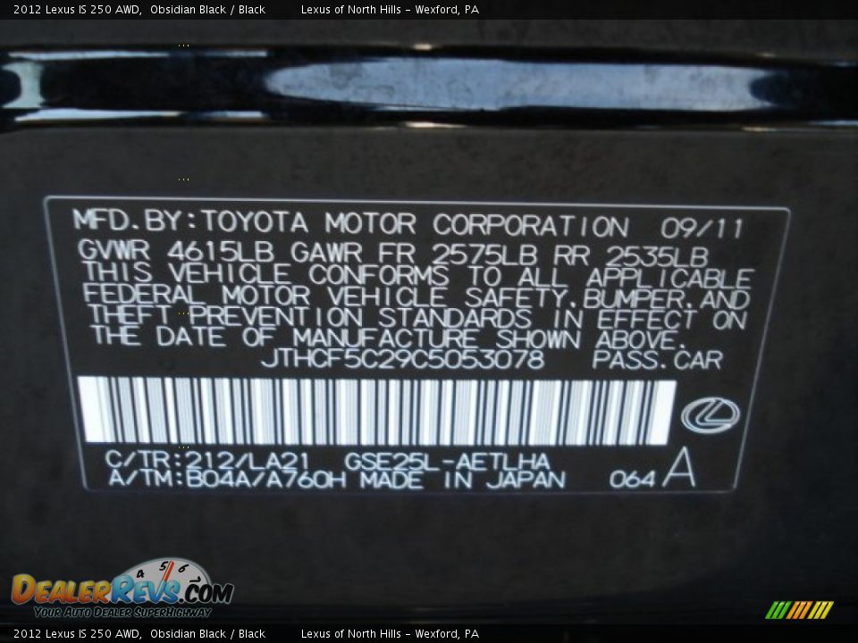 2012 Lexus IS 250 AWD Obsidian Black / Black Photo #20