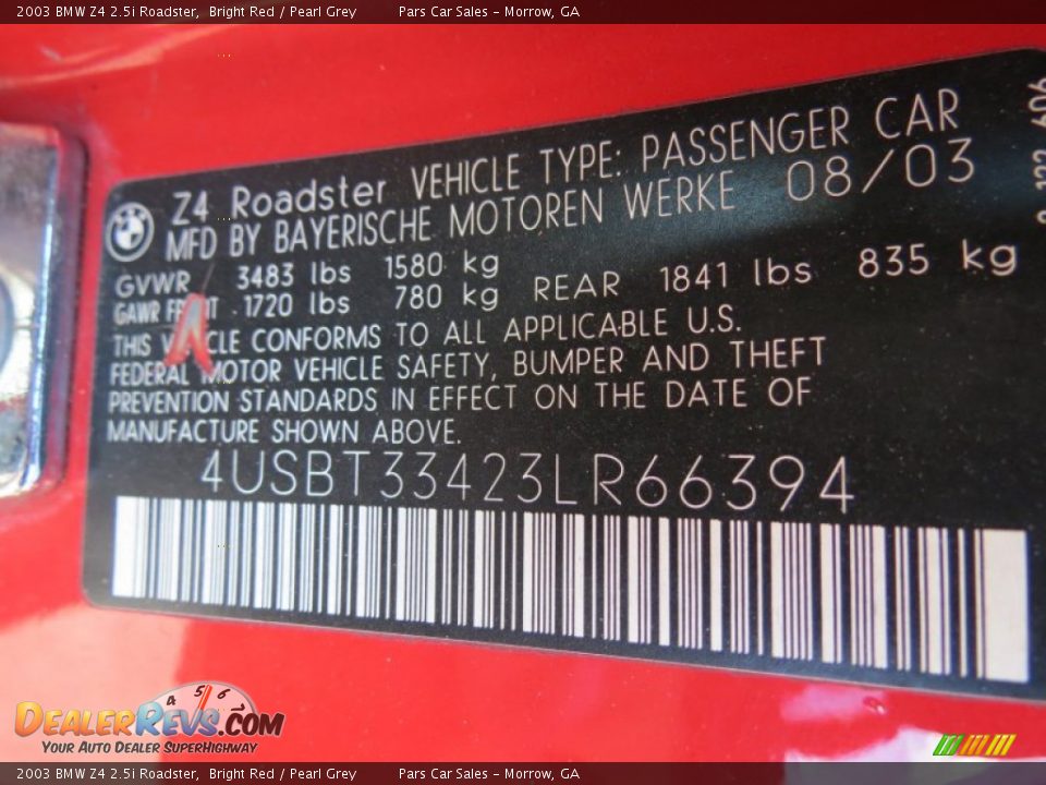 2003 BMW Z4 2.5i Roadster Bright Red / Pearl Grey Photo #12